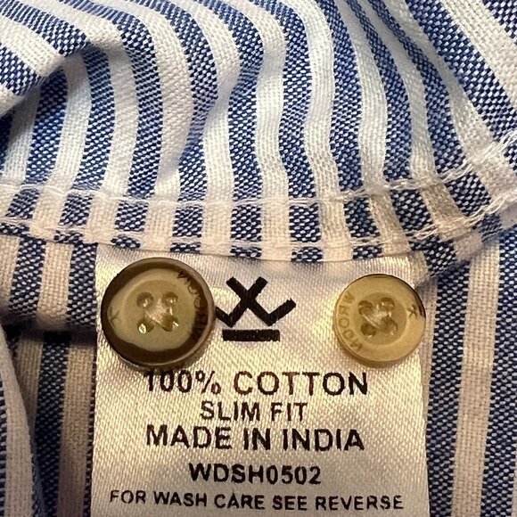 WROGN Men’s XXL Slim Fit Striped Button Down Shirt Blue White Long Sleeve Casual - Picture 5 of 9